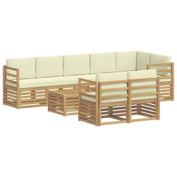 Vidaxl Sedežne garniture 9 szt. Bela in krem Masiven les akacije