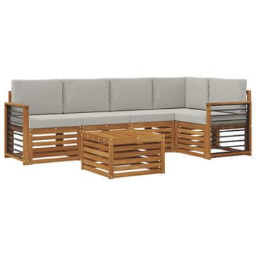 Vidaxl Kotna sedežna garnitura z blazino 6 szt. Naravna in svetlo siva