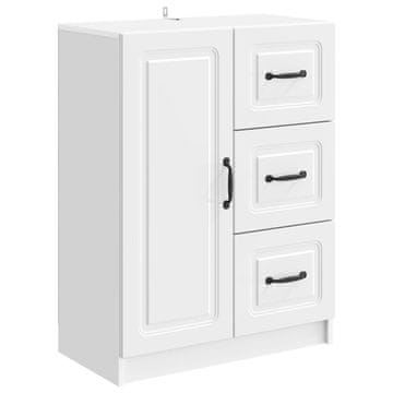 Vidaxl Strani šal Bela visok sijaj 66 x 34,5 x 87 cm Inženirski les
