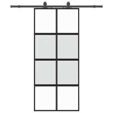 Vidaxl Drsna vrata z opremo črna 90x205 cm kaljeno steklo