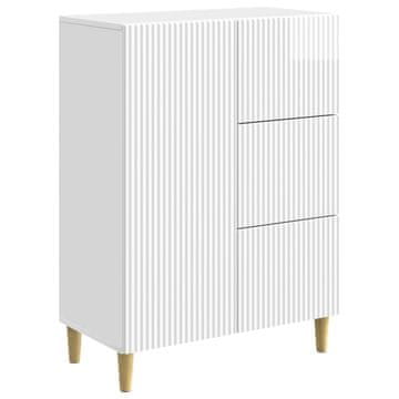 Vidaxl Strani šal Bela visok sijaj 66 x 34,5 x 90 cm Inženirski les