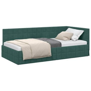 Vidaxl Kotna postelja z vzglavjem Temno zelena 90 cm x 190 cm Žamet