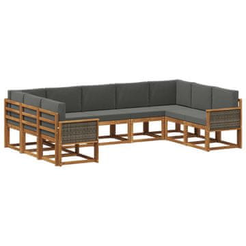 Vidaxl Zunanja garnitura za sedenje 9 szt. Naravna in antracitna