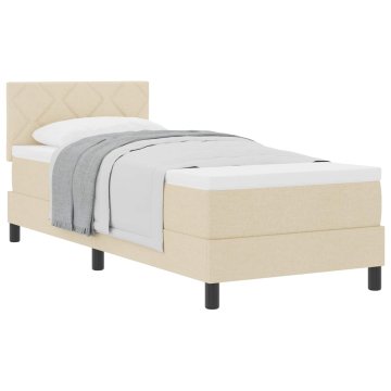 Vidaxl Postelja z vzmetnico z vzglavjem krema 80 x 200 cm blago