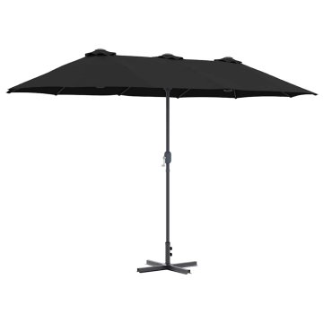Vidaxl Vrtni dežnik Črna 370 x 197 x 239 cm Poliester in aluminij