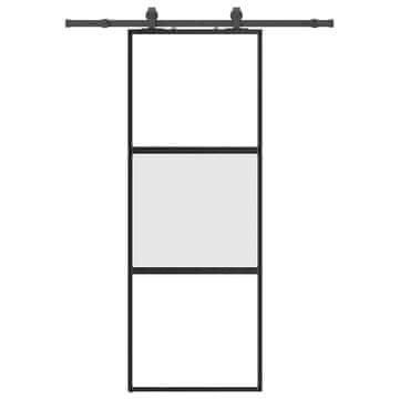 Vidaxl Drsna vrata z opremo črna 76x205 cm kaljeno steklo