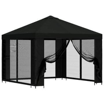 Vidaxl Vrtni gazebo s stranskimi stenami 3 x 3 m Črna