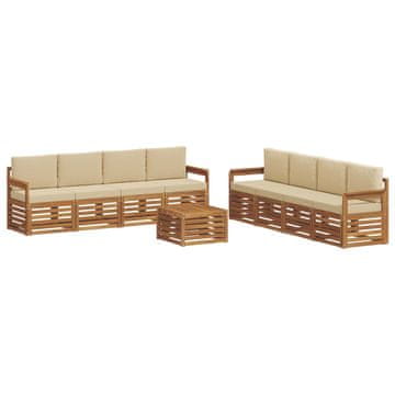 Vidaxl Sedežne garniture 9 szt. Naravna in bež Masiven les akacije