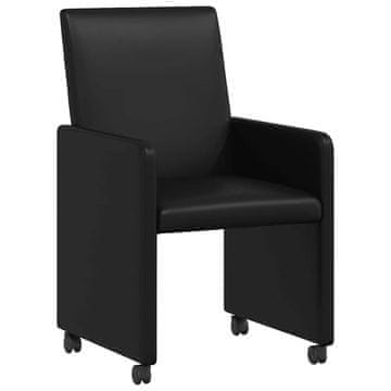 Vidaxl Jedilni stoli s kolesi 2 szt. Črna 57 x 66 x 94 cm Umetna koža