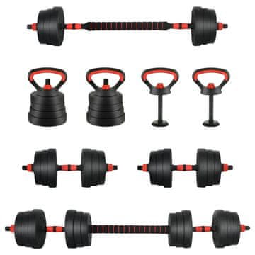 Vidaxl 4-v-1 set uteži, dumbbell, barbell in kettlebell 20 kg