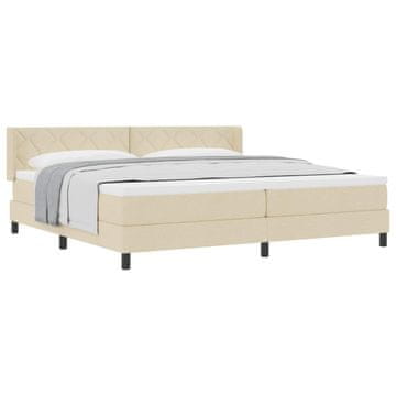Vidaxl Postelja z vzmetnico z vzglavjem krema 200 x 200 cm blago