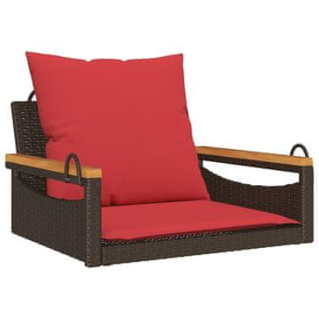 Vidaxl Gugalna klop z blazinami rjava 63x62x40 cm poli ratan
