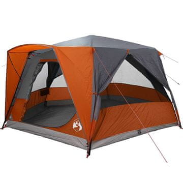 Vidaxl Kampi šotor za 7 oseb Siva in oranžna 400 x 350 x 212 cm