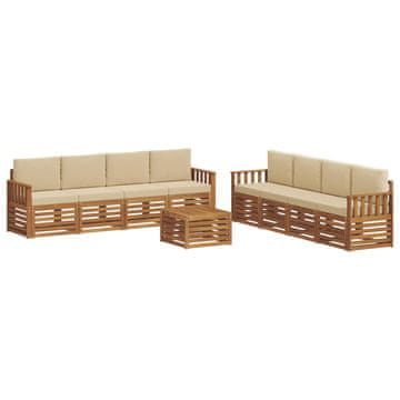 Vidaxl Sedežne garniture 9 szt. Naravna in bež Masiven les akacije
