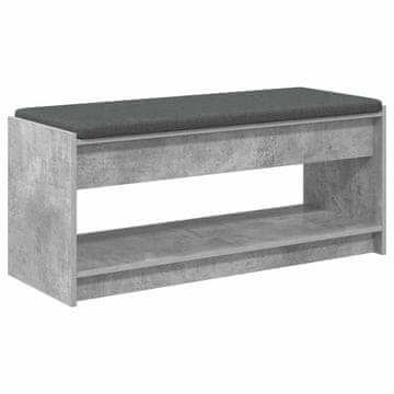 Vidaxl Haldna klop z blazino s polico Beton Siva 103 x 38 x 45 cm