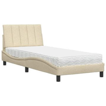 Vidaxl Postelja z vzmetnico Hanko krem 90x200 cm blago
