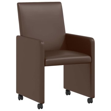 Vidaxl Jedilni stoli s kolesi 2 szt. Rjava 57 x 66 x 94 cm Umetna koža