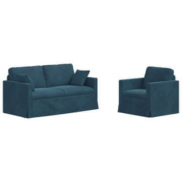 Vidaxl Kavčna garnitura 2 szt. Modra 158 x 78 x 80 cm Žamet