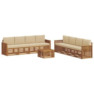 Vidaxl Sedežne garniture 9 szt. Naravna in bež Masiven les akacije