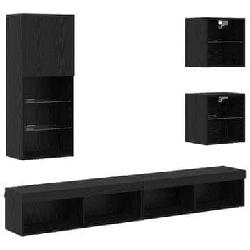 Vidaxl TV stenske enote z LED 5 kos Črna Orehovina 100 x 30 x 30 cm