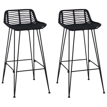 Vidaxl Barski stol 2 pcs Črna 44 x 46 x 91 cm Rattan in jeklo