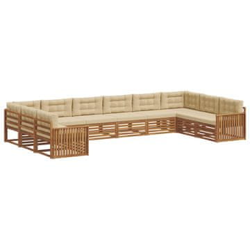 Vidaxl Sedežne garniture 8 szt. Naravna in bež Masiven les akacije