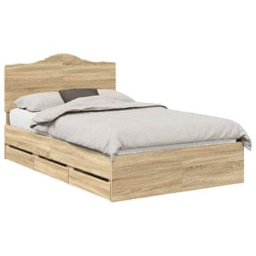 Vidaxl Konstrukcija postelje s predalom Sonoma hrast 120 x 190 cm