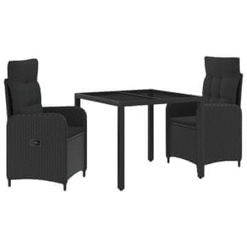 Vidaxl Zunanja jedilnica 3 szt. Črna 90 x 90 x 75 cm poli ratan