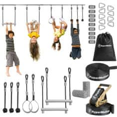 HyperMotion Otroški ninja poligon s slackline trakom in 7 ovirami - nosilnost 3 tone, največja obremenitev 113 kg, zunanja igra, zaščita pred UV