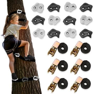 HyperMotion Plezalni komplet za drevesa z 12 oprijemali za otroke - 6 poliestrskih trakov z ragljo, nosilnost 91 kg, odpornost na UV, zunanja igra