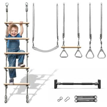 HyperMotion Gimnastično-plezalni komplet s petimi funkcijami za dom - za vrt, razporna palica za vratni okvir 88–120 cm, nosilnost palice 100 kg