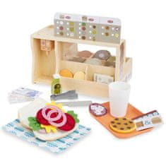Mamabrum Leseni bar s sendviči za otroke s premičnim rezalnikom - igra vlog za otroke, starejše od 3 let, filceni dodatki, mere 33,4 x 21,5 x 28 cm
