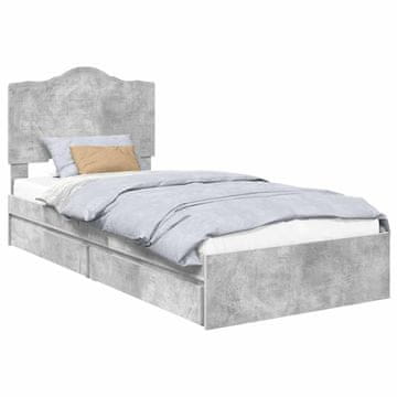 Vidaxl Postelja s shranjevanjem z vzglavjem Betonsko siva 90 x 190 cm