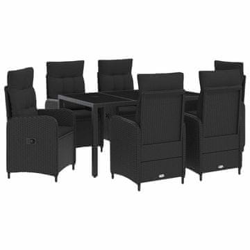 Vidaxl Zunanja jedilnica 7 szt. Črna 150 x 90 x 75 cm poli ratan