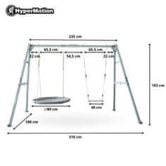 HyperMotion Dvopostajna vrtna gugalnica s štorkljinim gnezdom - jekleni okvir, nosilnost 180 kg, viseča mreža 250 cm, za otroke od 3 let