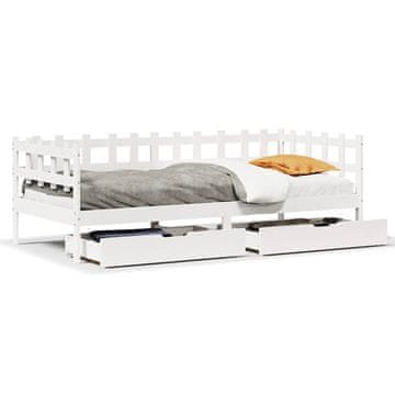 Vidaxl Dnevna postelja s predali bela 90x190 cm trdna borovina