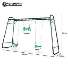 HyperMotion Jeklena vrtna gugalnica XXL z dvema sedežema in trapezom - nosilnost 150 kg, nastavljiva dolžina vrvi, lestev, za otroke, starejše od 3 let