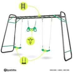HyperMotion Jeklena vrtna gugalnica XXL z dvema sedežema in trapezom - nosilnost 150 kg, nastavljiva dolžina vrvi, lestev, za otroke, starejše od 3 let