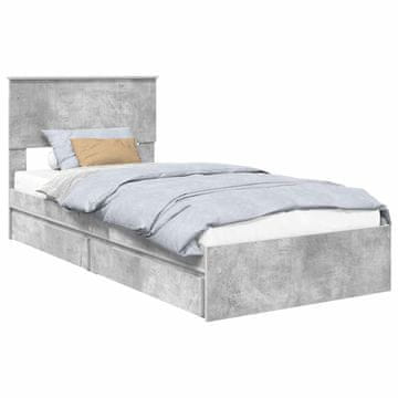 Vidaxl Postelja s shranjevanjem z vzglavjem Betonsko siva 90 x 190 cm
