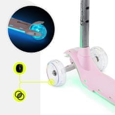 HyperMotion Rožnati trikolesni skiro z RGB LED osvetlitvijo za otroke - nastavljivo krmilo s 4 ravnmi, zadnja zavora, starost od 3 do 8 let