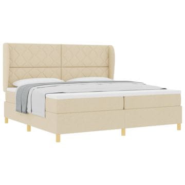 Vidaxl Postelja z vzmetnico z vzglavjem krema 200 x 200 cm blago