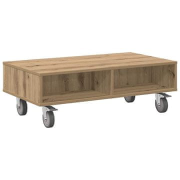 Vidaxl Stranska miza s kolesi Umetni hrast 90 x 50 x 30 cm