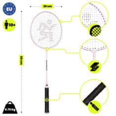 HyperMotion Rožnati komplet za badminton z dvema jeklenima loparjema - mere loparja 66 x 20 cm, prevleka iz tkanine Oxford, športni set, starost 10+ let