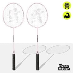 HyperMotion Rožnati komplet za badminton z dvema jeklenima loparjema - mere loparja 66 x 20 cm, prevleka iz tkanine Oxford, športni set, starost 10+ let