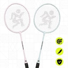 HyperMotion Komplet dveh jeklenih loparjev za badminton v zeleni barvi - torbica iz tkanine Oxford, mere 66 x 20 cm, igra na prostem, starost 10+ let