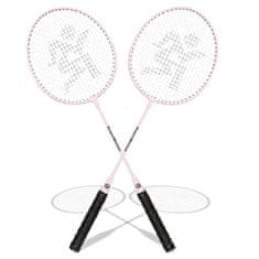 HyperMotion Badmintonski komplet z dvema rožnatima jeklenima loparjema - plastična žogica, rekreativna igra na prostem, za začetnike, starost 10+ let