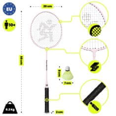 HyperMotion Badmintonski komplet z dvema rožnatima jeklenima loparjema - plastična žogica, rekreativna igra na prostem, za začetnike, starost 10+ let