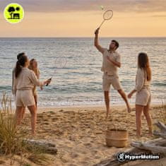 HyperMotion Badmintonski komplet z dvema rožnatima jeklenima loparjema - plastična žogica, rekreativna igra na prostem, za začetnike, starost 10+ let