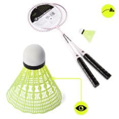 HyperMotion Badmintonski komplet z dvema rožnatima jeklenima loparjema - plastična žogica, rekreativna igra na prostem, za začetnike, starost 10+ let