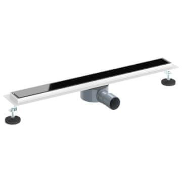 Vidaxl Tuš odtok Stekleni pokrov s 360° sifonom Črna 70 cm